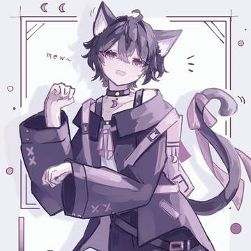 illustration, original, original character / 月と黒猫