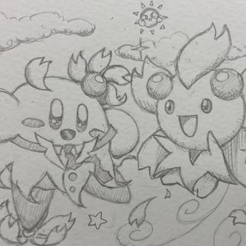 Pokémon, Cherrim, illustration / カービィとチェリム