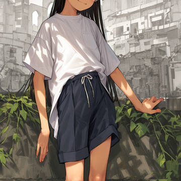 AI-generated Illustration, girl with glasses, glasses / 廃墟