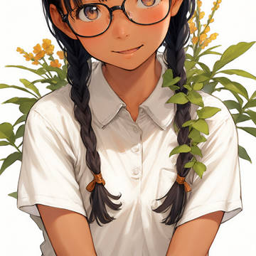 AI-generated Illustration, girl with glasses, glasses / おさげ