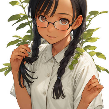 AI-generated Illustration, girl with glasses, glasses / おさげ２