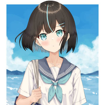 original, girl, sailor uniform / 青空と海とセーラー服