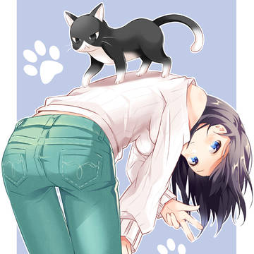 original, girl, cat / ふうみちゃんと猫