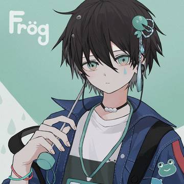 boy, young boy, black hair / Frog