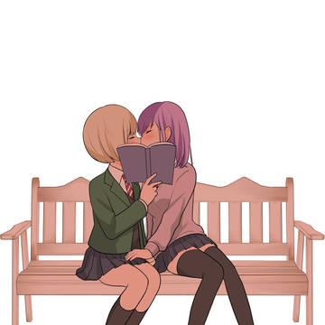 lesbian kiss, lesbian, original yuri / 読書のあk…