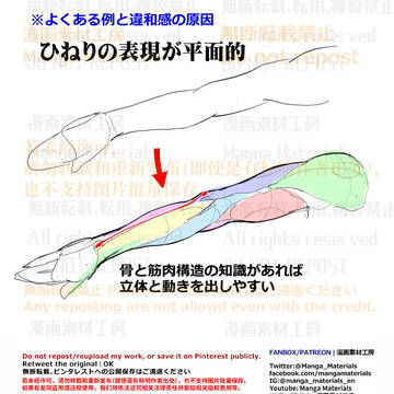 how to draw, human body, body / 個人メモ：腕のひねりの表現・骨と筋肉構造