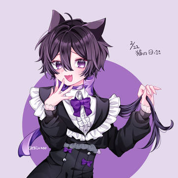Original character, cat ears, boy / 💜🐈‍⬛🎀