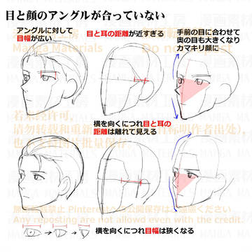 how to draw, character, face / 個人メモ：顔のよくある違和感の原因