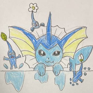 Pokémon, pocket monsters, Water-type / シャワーズと青ピクミン