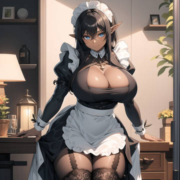maid, maid uniform, dark skin / 上目遣い