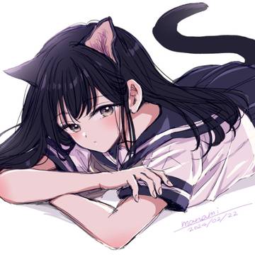 original, girl, sailor uniform / 黒猫ちゃん