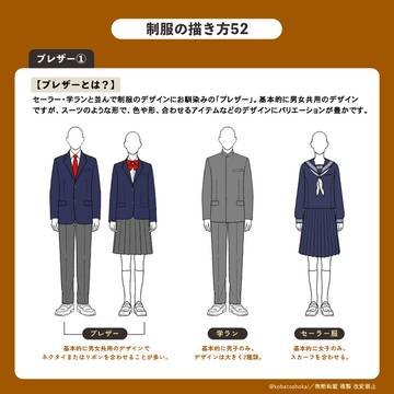 uniform, blazer, how to draw / 制服の描き方　ブレザーの基本編
