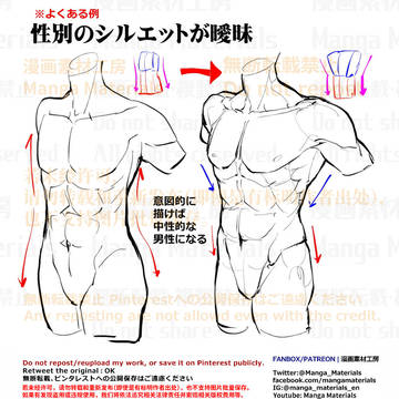 how to draw, human body, body / 個人メモ：男女の胴体・性別のシルエット